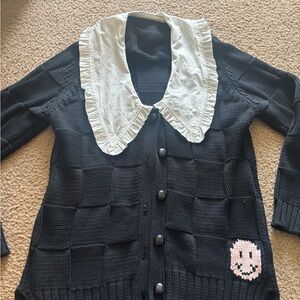 GANNI Smiley Poplin Collar Cardigan Black size M/L